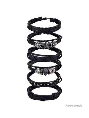 Punk Leather Studded Bracelets Set for Men Women Gothic Spike Cuff Wristband